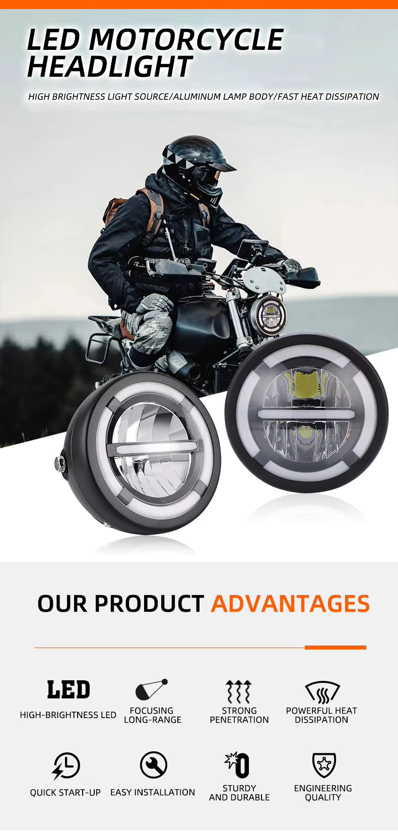 Ruko Auto 7 Inch LED Motorcycle Headlight Assembly