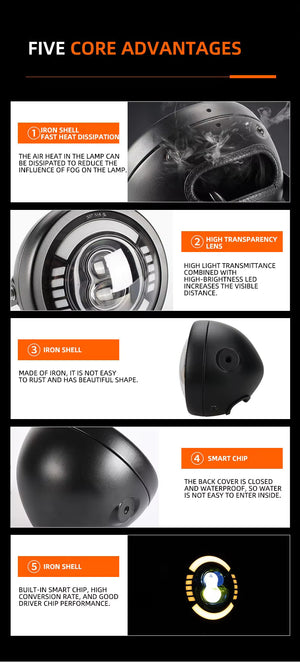 Ruko Auto 7 Inch LED Motorcycle Headlight Assembly